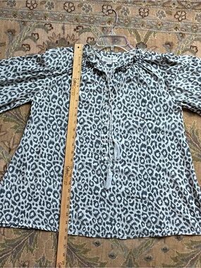 Emerson Fry India Collect Animal Print Tassel Tie Blouse in Blue and White.